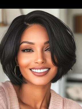 🆕️👩🦱 Side Swept Layered Bob Wig, 8", Black